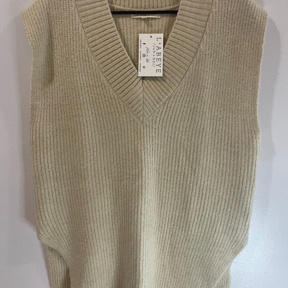 Et Clet Oatmeal Chunky V Neck High Low Knit Sweater Vest Size M NWT Retail $200 - Picture 2 of 7